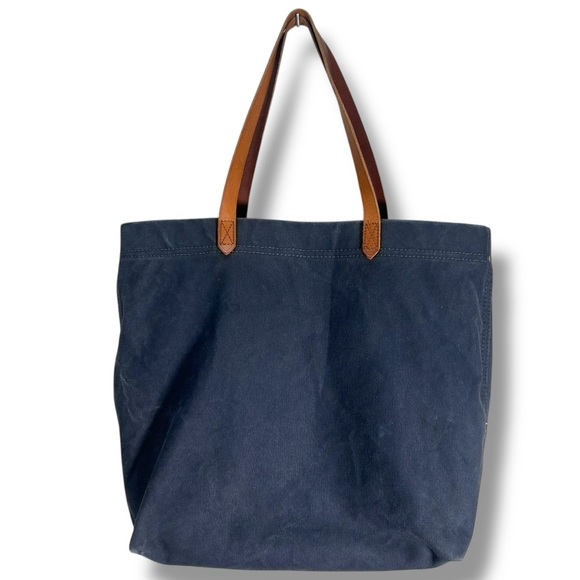 Madewell Navy Canvas Transport Tote Bag Leather Handles - Picture 1 of 9